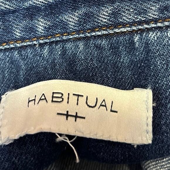 Habitual Blue Denim Button Down Long Sleeve Tie Waist Belted Mini Jeans Dress L - Picture 4 of 5